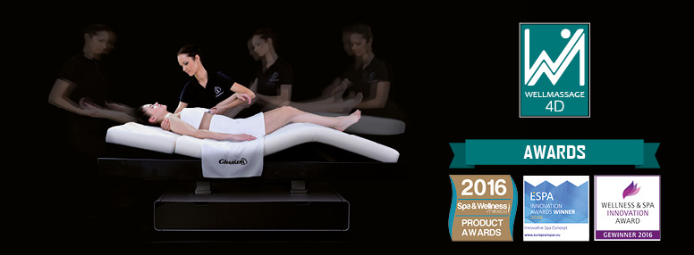 Elegant spa treatment on Gharieni's premium massage table, featuring award-winning Wellmassage 4D technology.