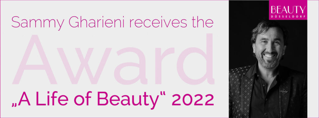 Sammy Gharieni receives "A Life of Beauty" Award 2022 at Beauty Düsseldorf.