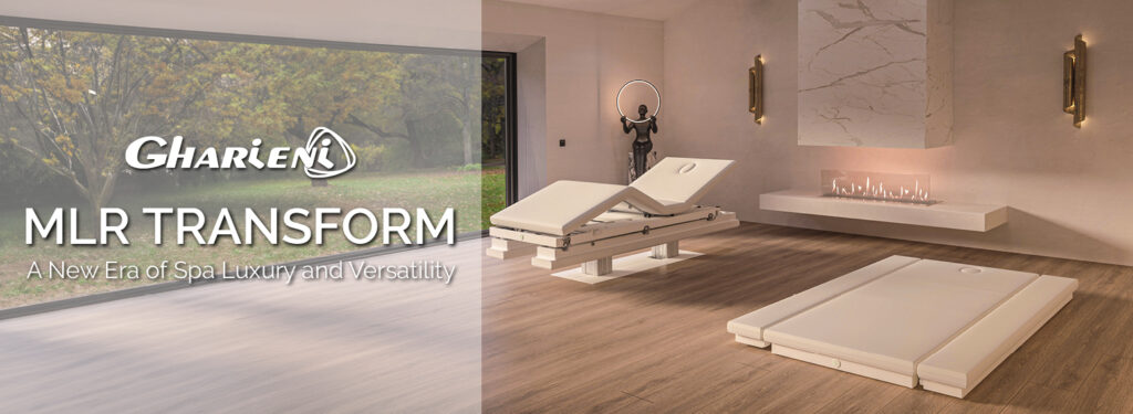 I'm unable to analyze the image directly, but I can help create an SEO-optimized alt text based on your description:

"Luxury spa treatment room with premium Gharieni MLR Transform tables."