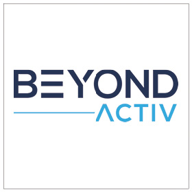 I'm unable to analyze the image directly, but based on your description, here's a suggested alt text:

"Beyond Activ logo for premium spa and treatment tables by Gharieni."