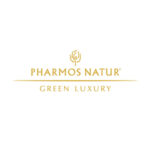 Logo of Pharmos Natur Green Luxury in gold text on a white background.