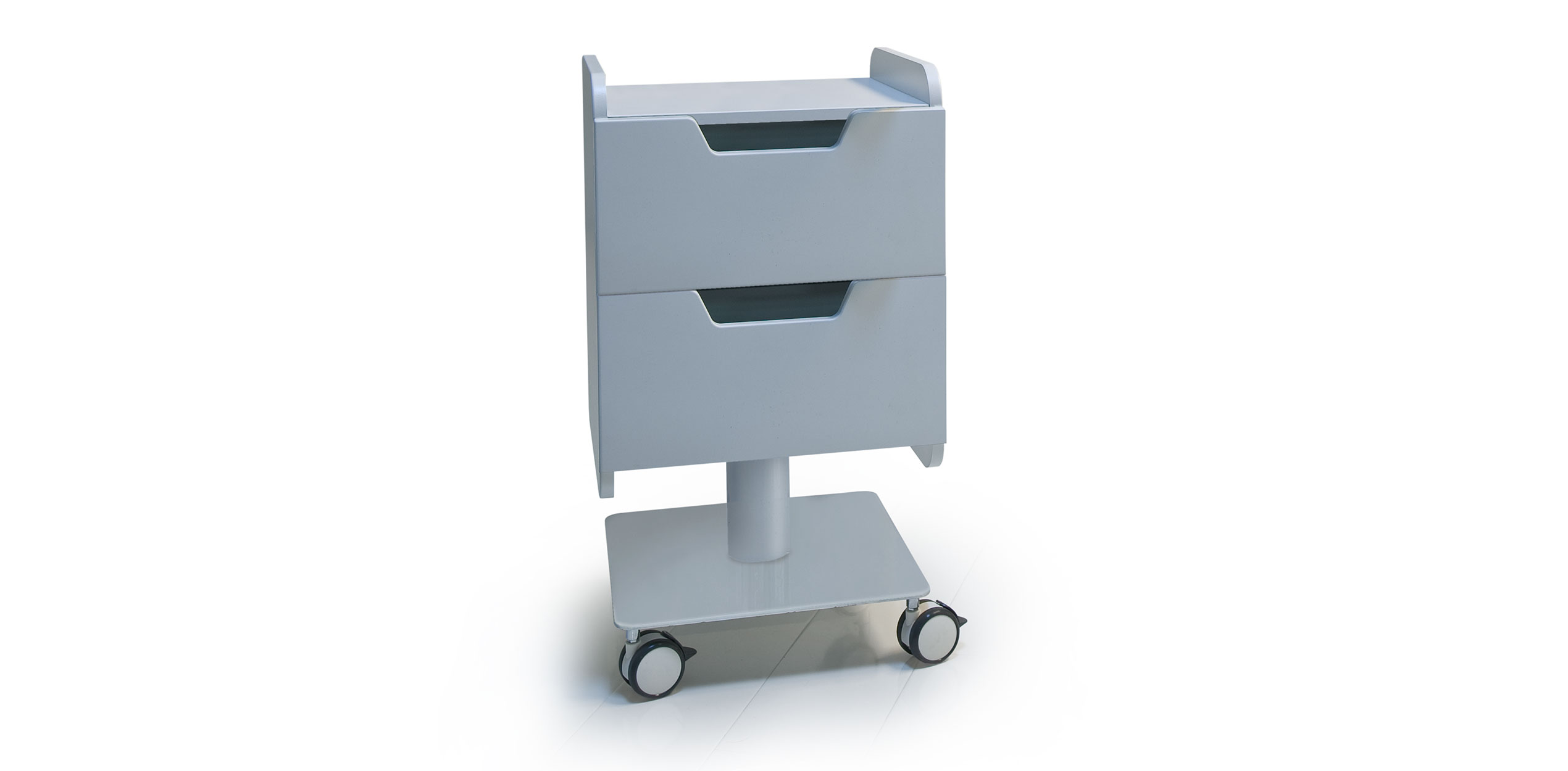Modern spa equipment trolley with sleek design and smooth-rolling wheels.