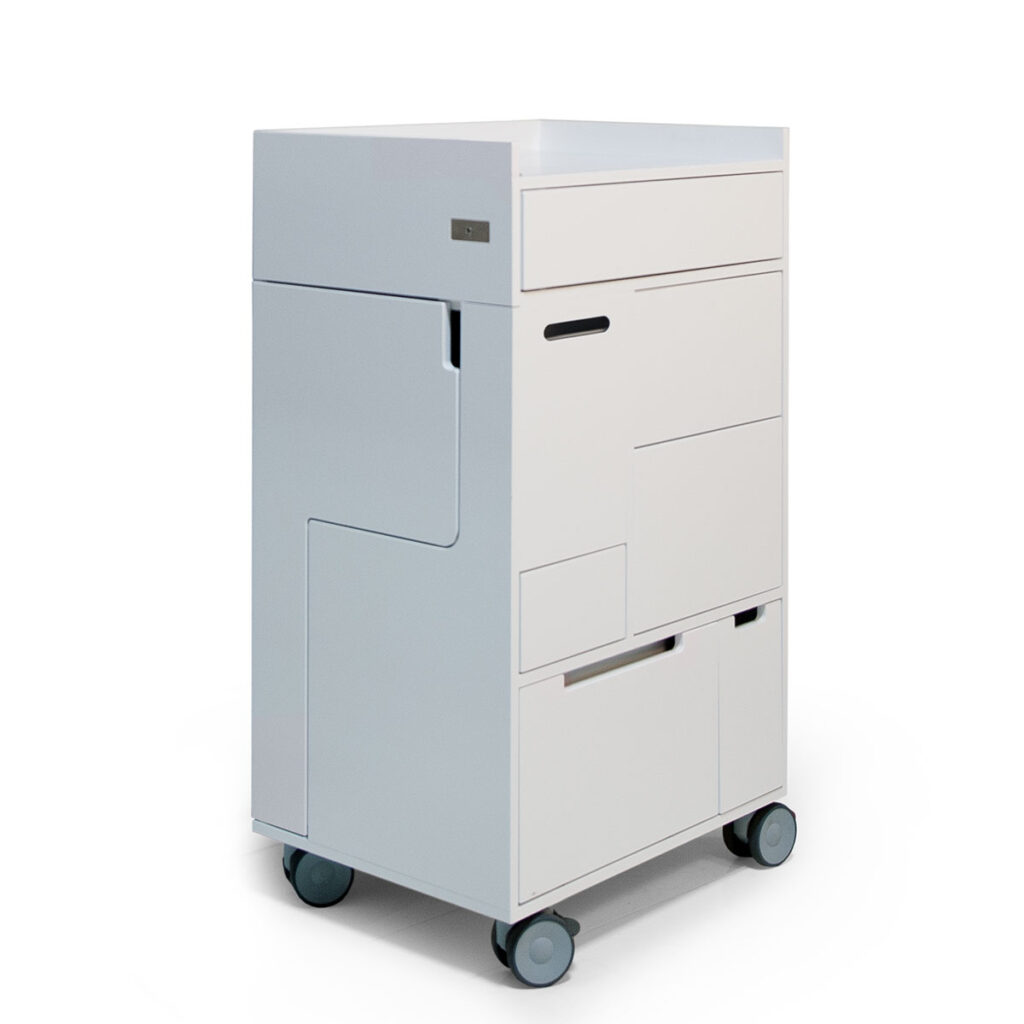 Sleek Gharieni spa equipment cart with modern design and smooth wheels.