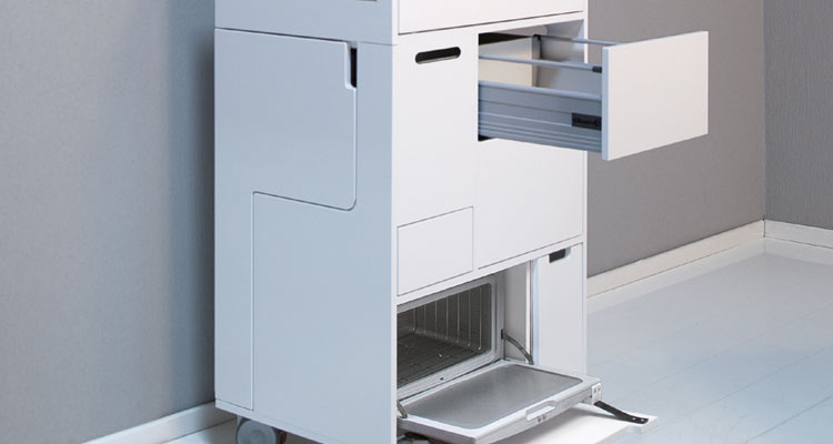 Sleek Gharieni spa equipment with open drawers, showcasing modern design.