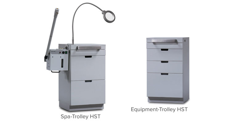 Gharieni spa and equipment trolleys for premium treatment environments.