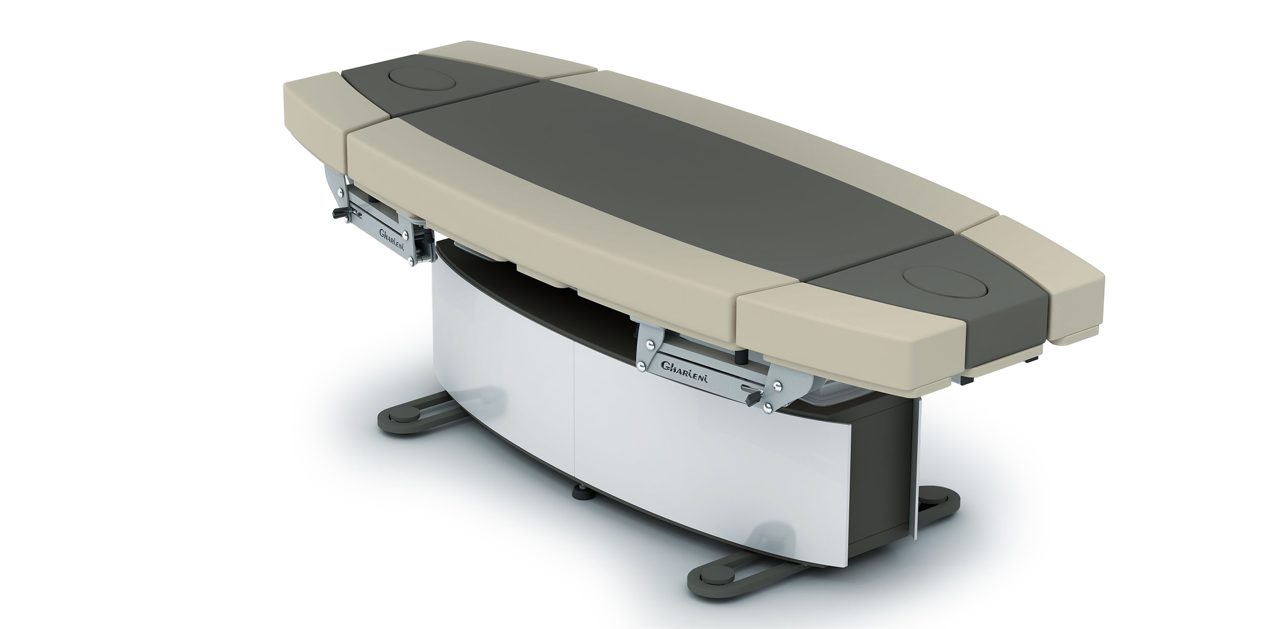Luxurious Gharieni spa treatment table with sleek, ergonomic design.