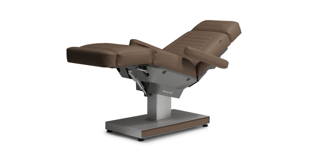 Gharieni premium treatment table, luxury spa equipment in elegant brown design.