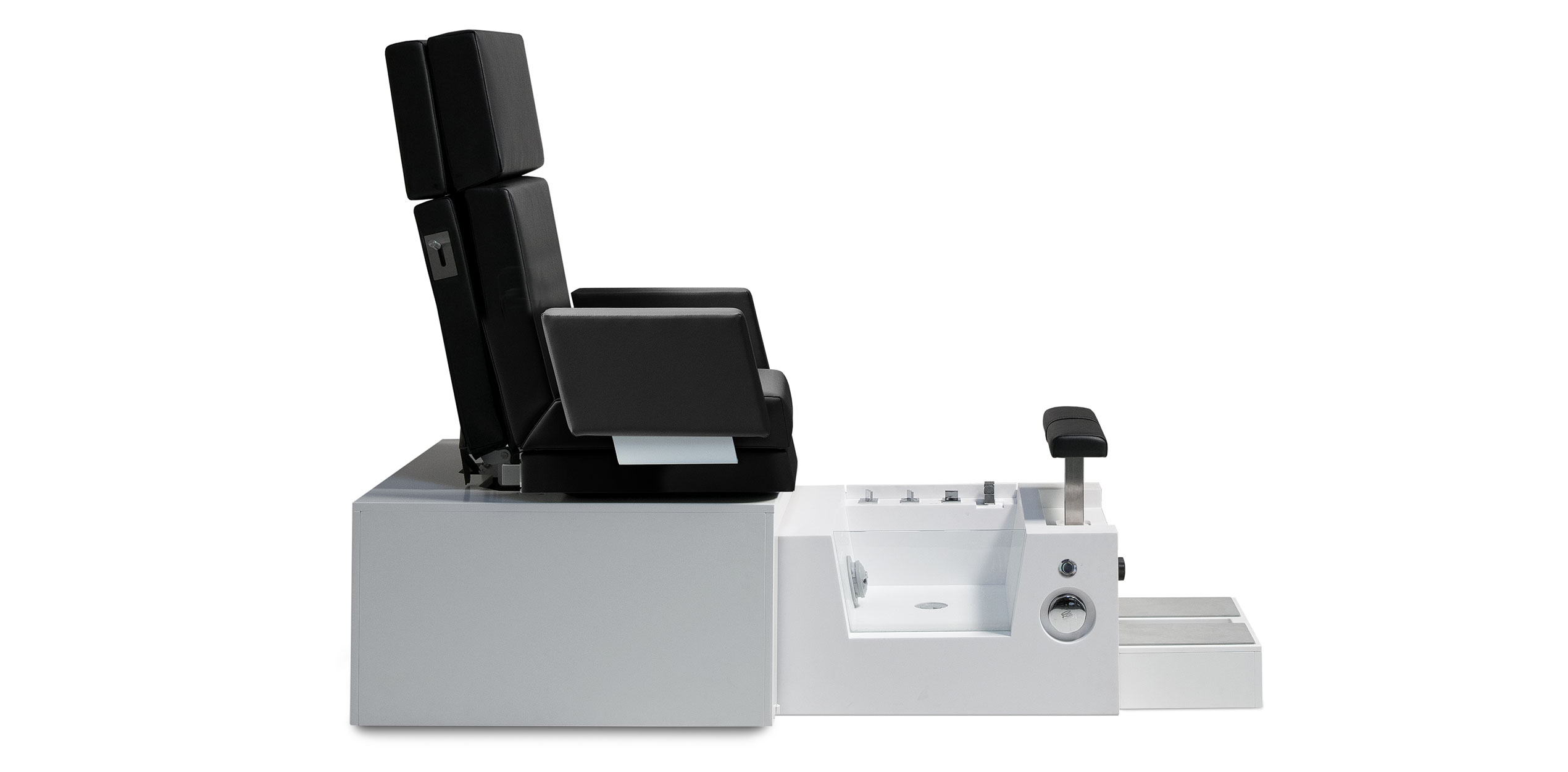 Gharieni luxury spa chair with sleek black design and integrated foot spa features.