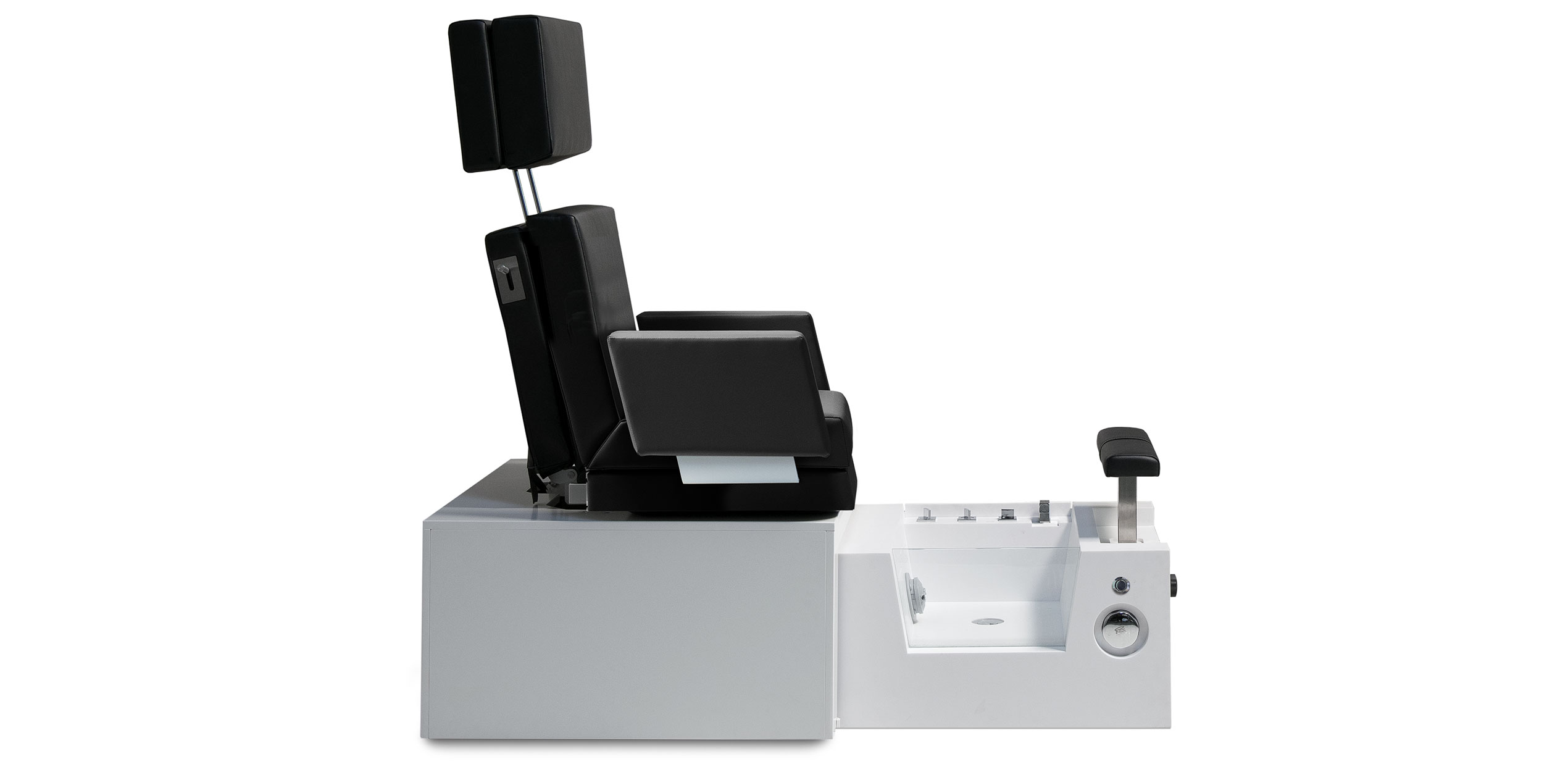 Luxurious Gharieni spa treatment table with ergonomic design and sleek black upholstery.