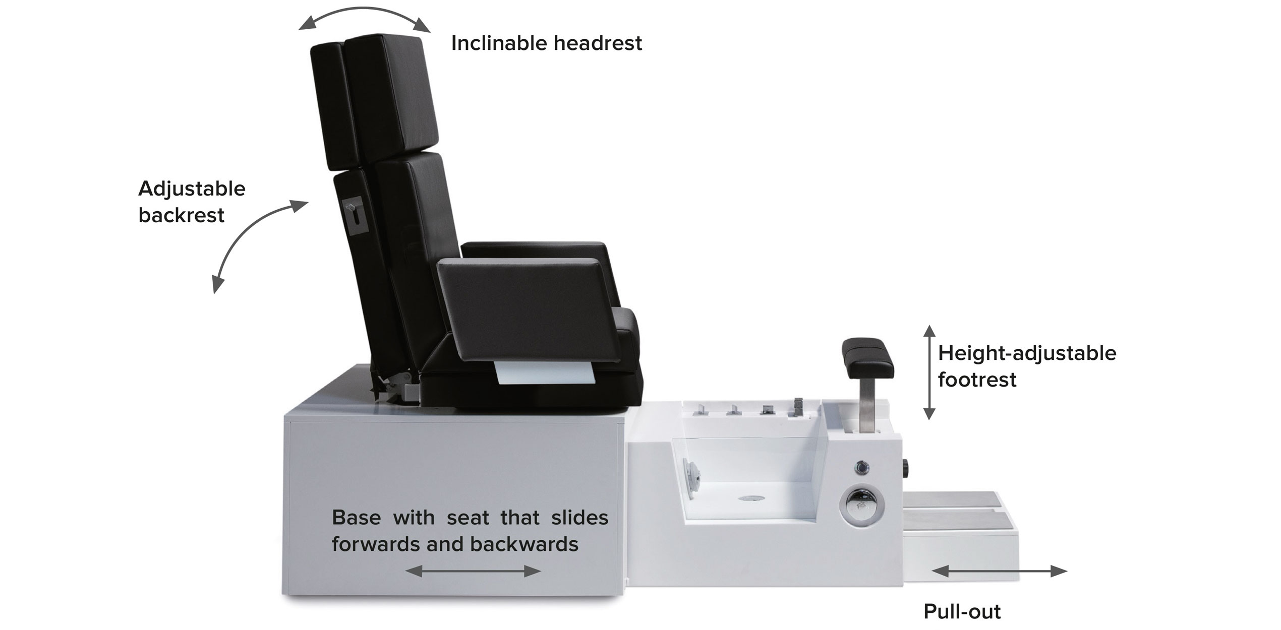 Gharieni luxury spa treatment table with adjustable headrest and footrest.