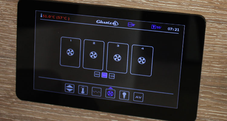 Gharieni spa equipment control panel with sleek digital interface.