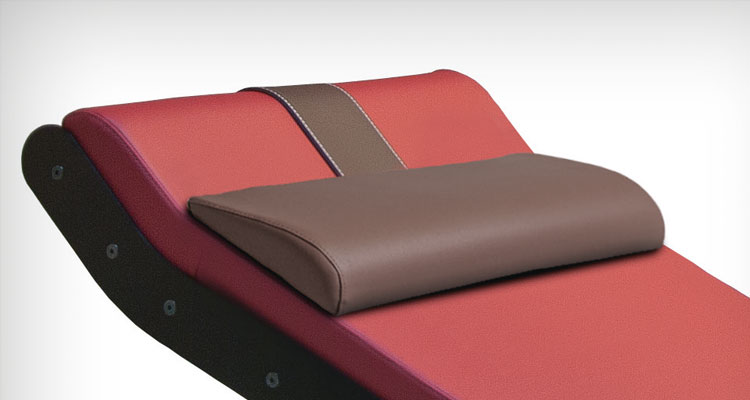 Gharieni premium red spa treatment table with brown cushion, luxury wellness equipment.