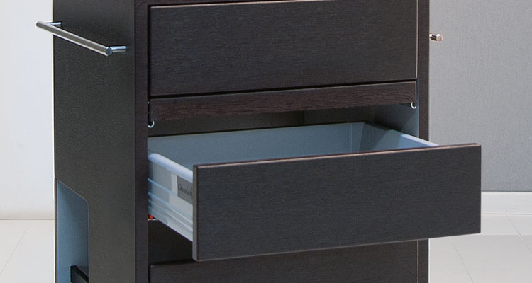 Sleek Gharieni spa cabinet with open drawer, showcasing premium design and functionality.