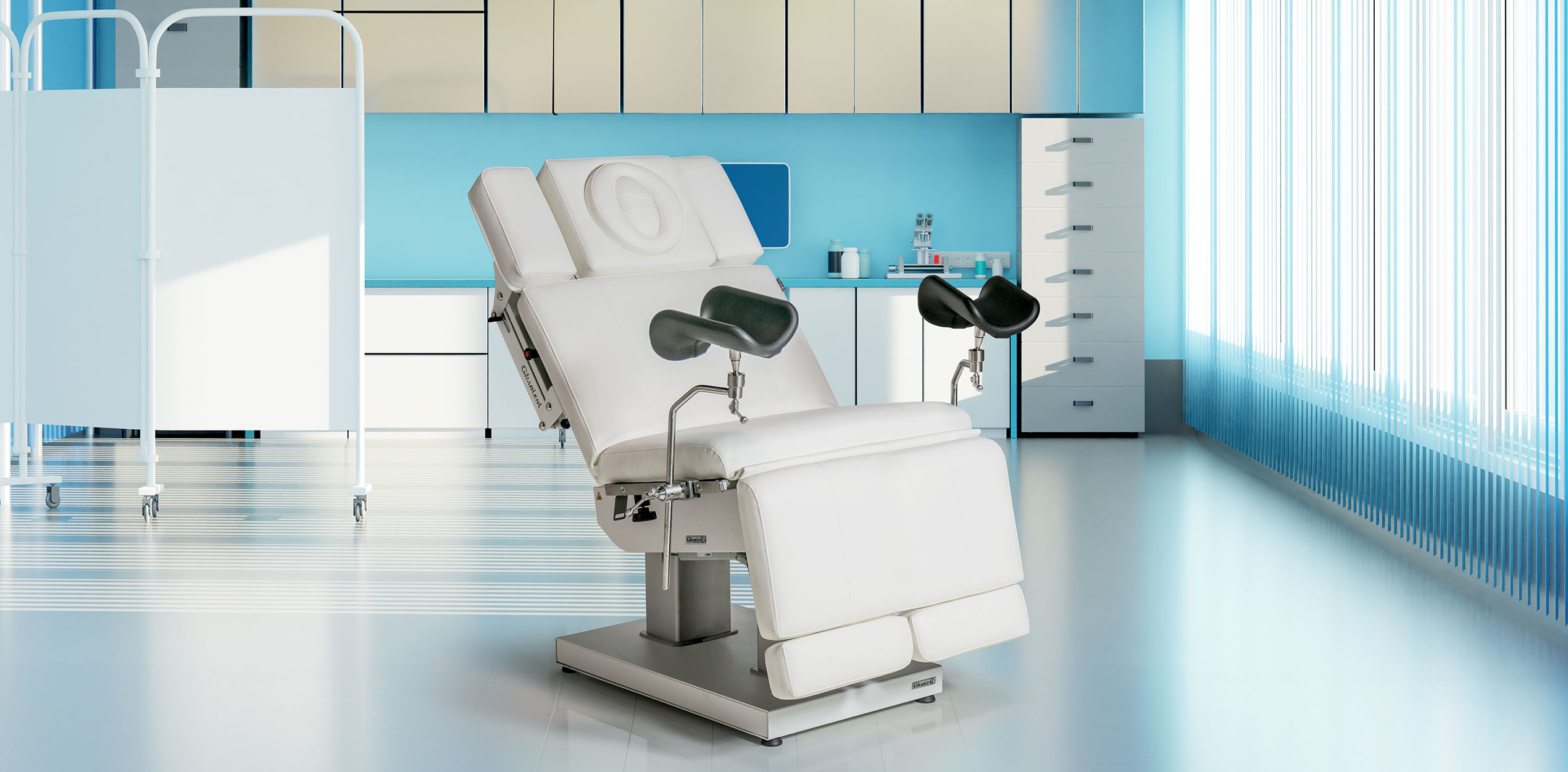 Luxurious Gharieni spa treatment table in modern, bright wellness clinic.