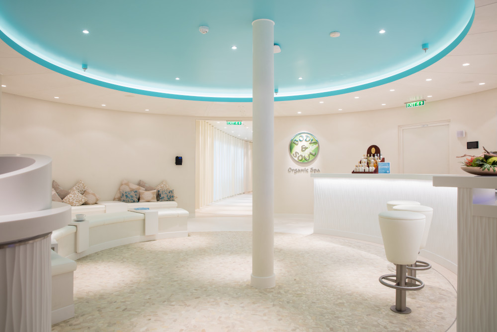Luxury spa interior with modern Gharieni treatment tables, elegant design.