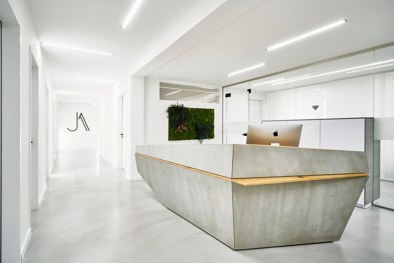 Modern spa reception with sleek design and minimalist decor at Gharieni.