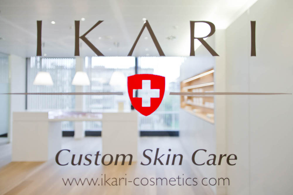 Luxurious spa interior showcasing premium skin care products by Gharieni.