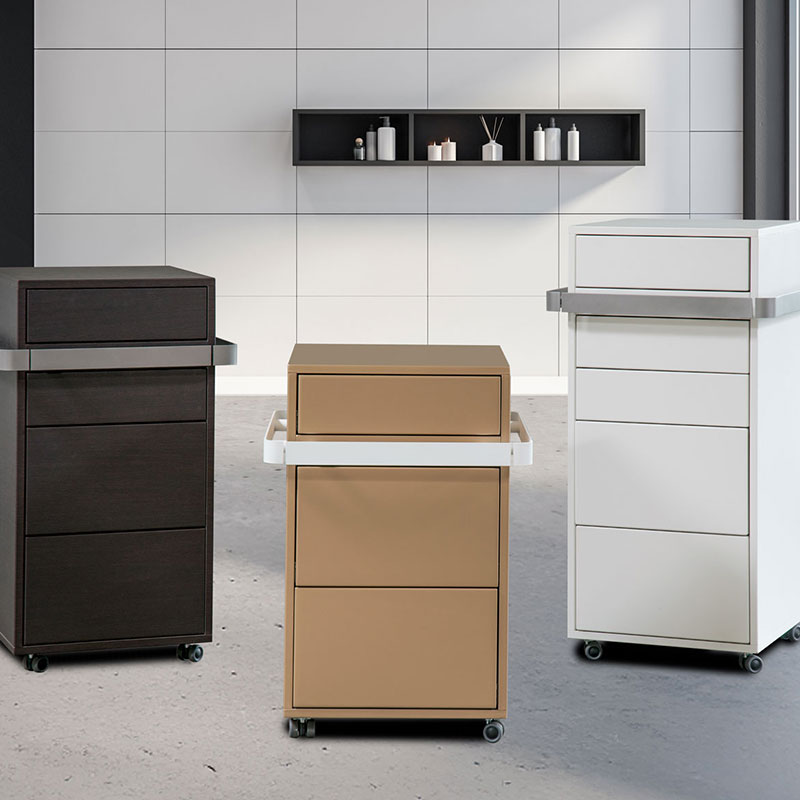 Luxurious Gharieni spa trolleys in modern, elegant design for premium treatments.