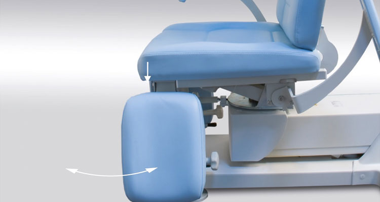 Luxurious spa treatment table with adjustable blue cushioning from Gharieni.