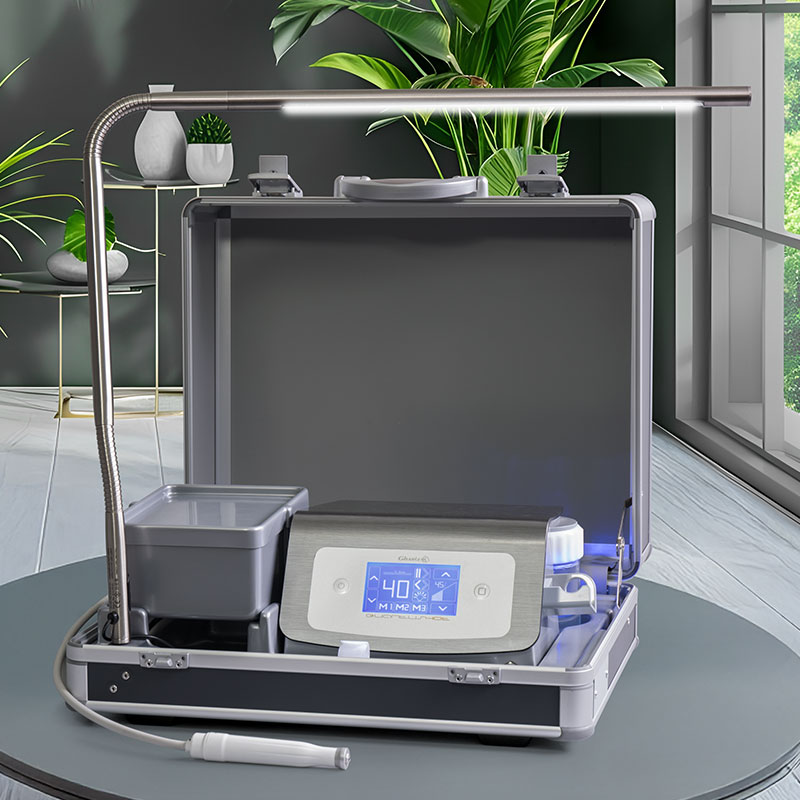 Gharieni portable spa equipment with digital display in modern wellness setting.