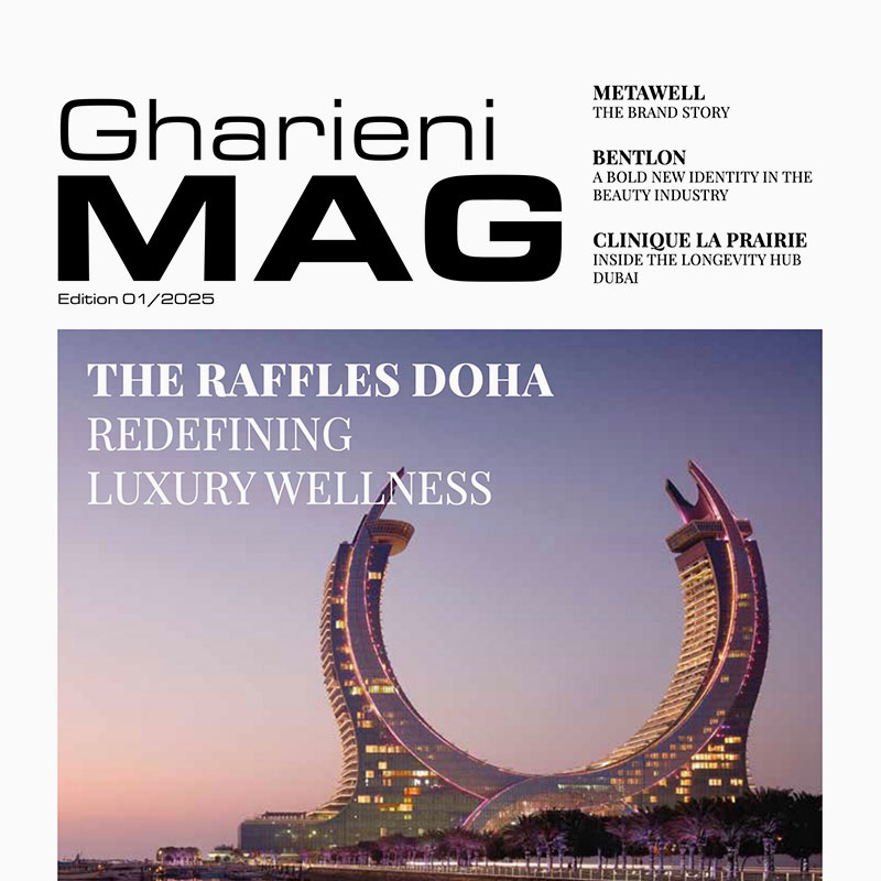 Modern spa design at Raffles Doha, featured in Gharieni MAG Edition 01/2025.