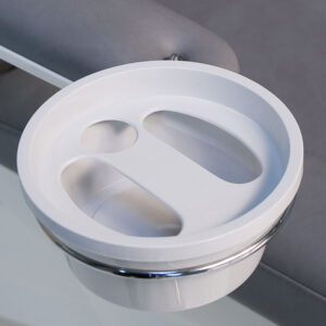 Gharieni spa treatment table with integrated cup holder, sleek design.