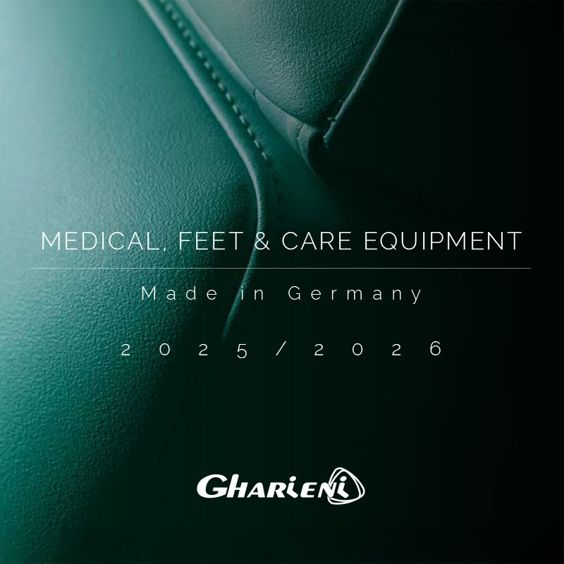 Gharieni premium spa treatment table, elegant design, made in Germany.
